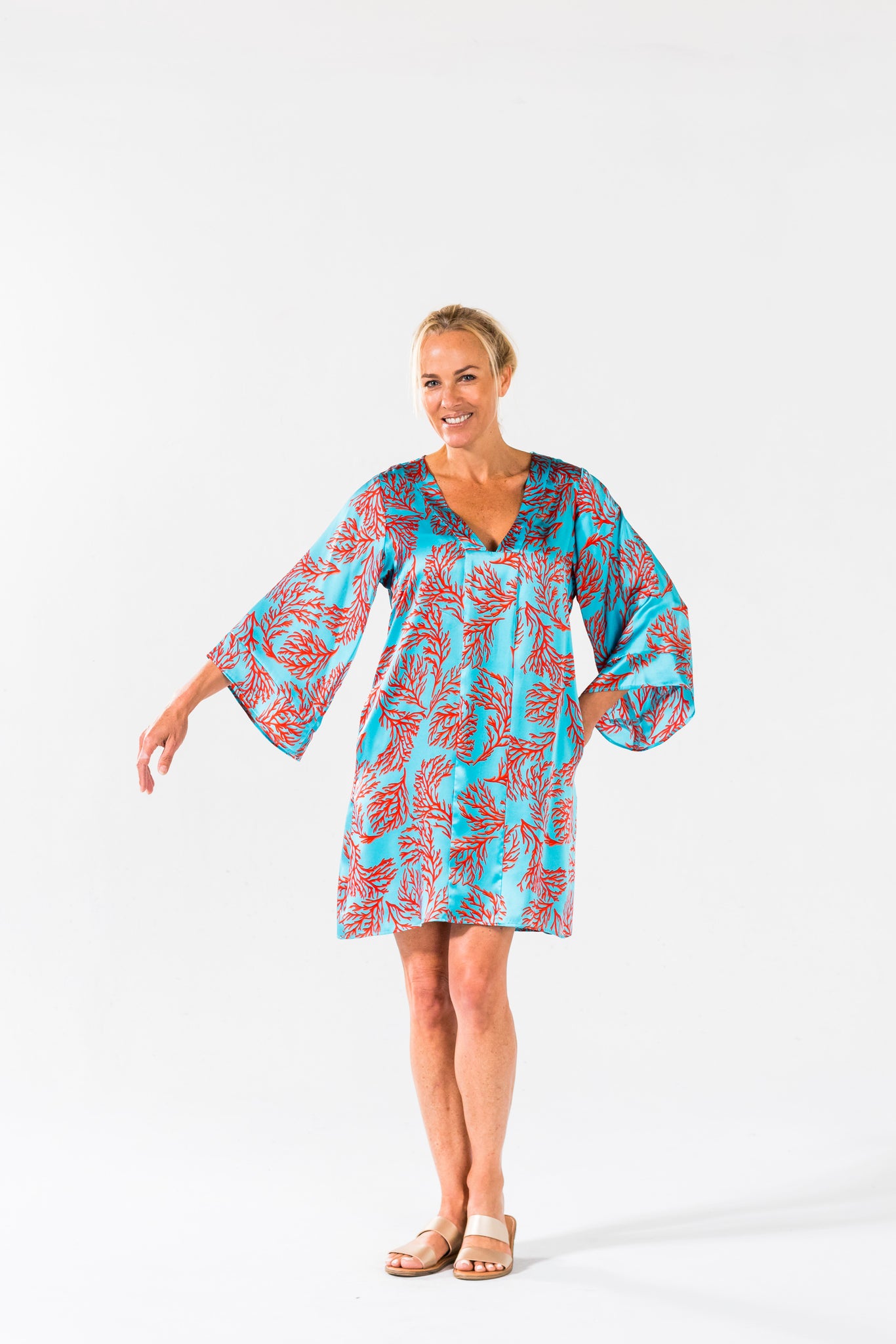 Simple Dress - Turquoise Coral print Design RONA Simple Dress - Turquoise Coral print Design RONA