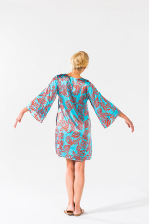 Simple Dress - Turquoise Coral print